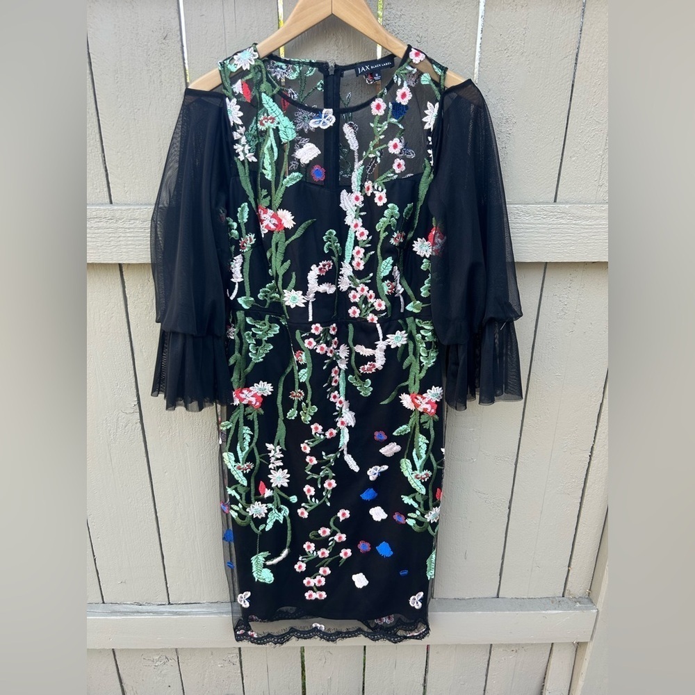 Jax Black Label Floral Embroidered Dress Black Mesh Wedding Guest Party Dress 6